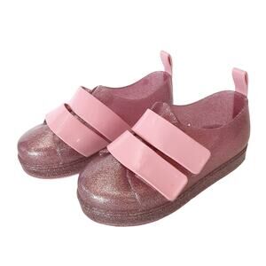 Mini Melissa Mel Go Sneakers Girls 9 Pink Glitter Hook & Loop Strap Running Shoe